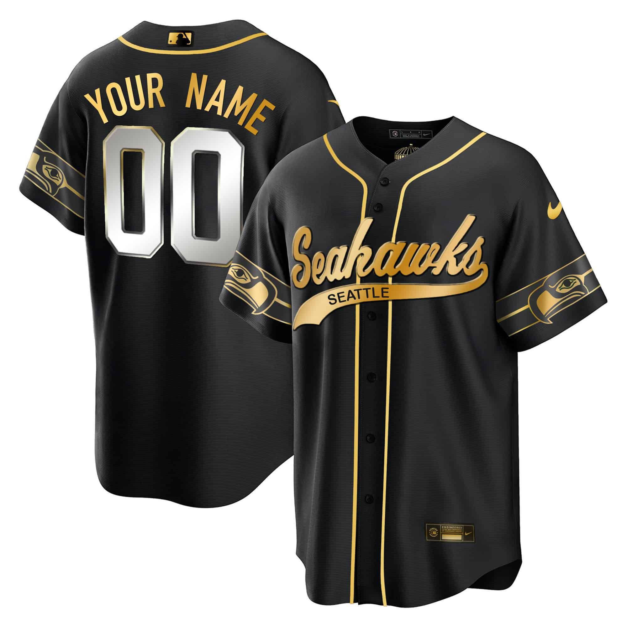 Men Seattle Seahawks Black 2024 Nike Throwback Gold Cool Base Custom NFL Jersey